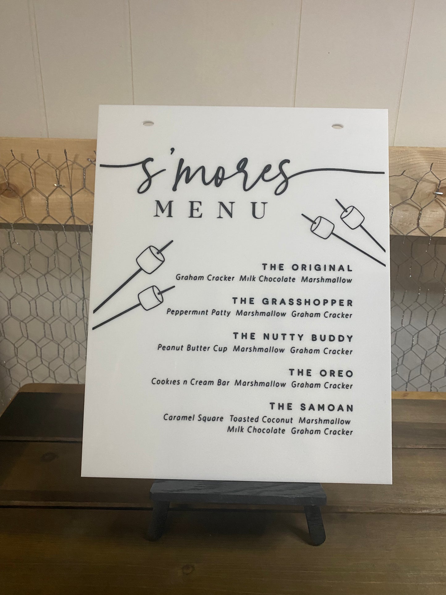 Wedding S'mores bar menu sign