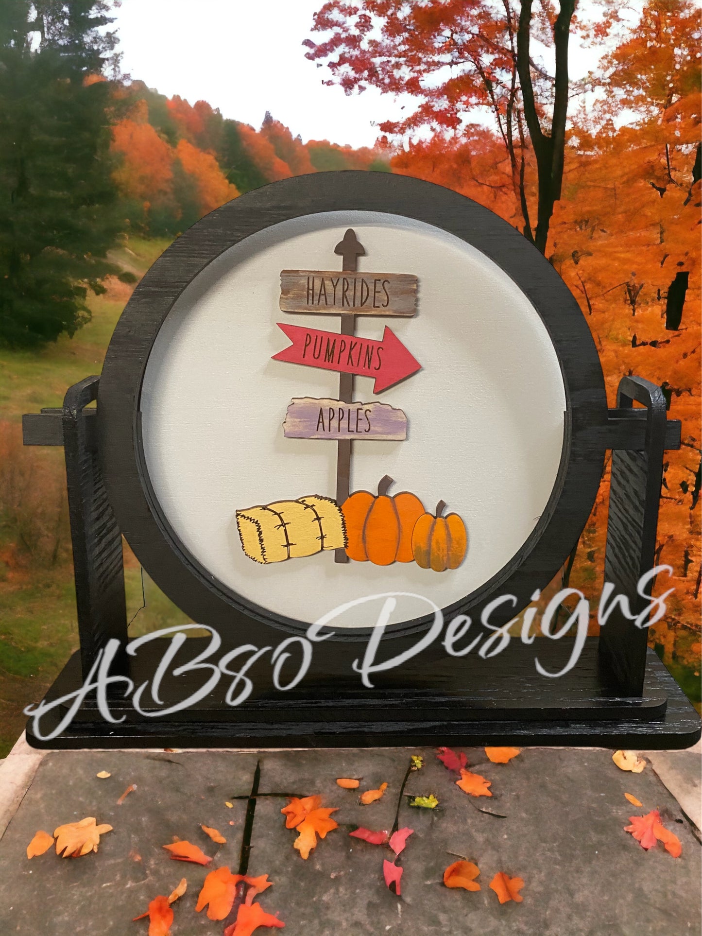 tabletop sign sitter "Hayrides, pumpkin, apple" interchangeable insert