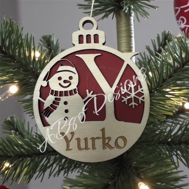 Personalized monogram snowman ornament