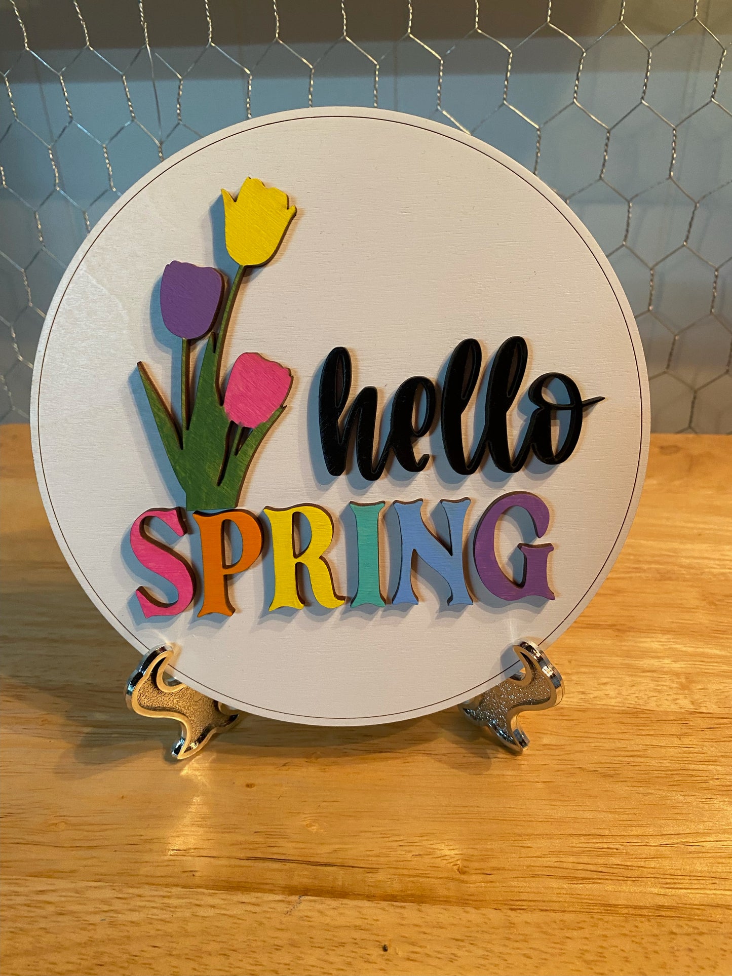 tabletop sign sitter "Hello Spring" interchangeable insert