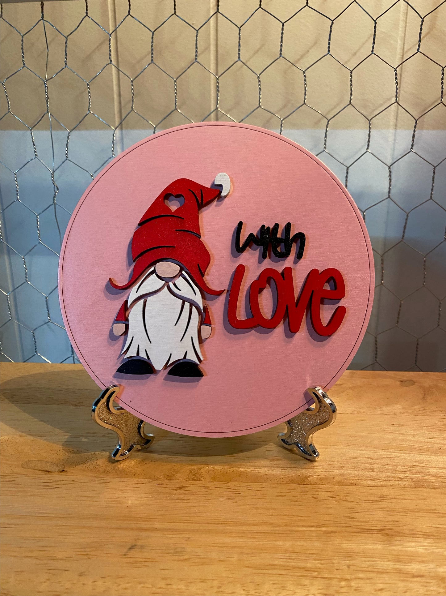 tabletop sign sitter "With Love" Gnome interchangeable insert
