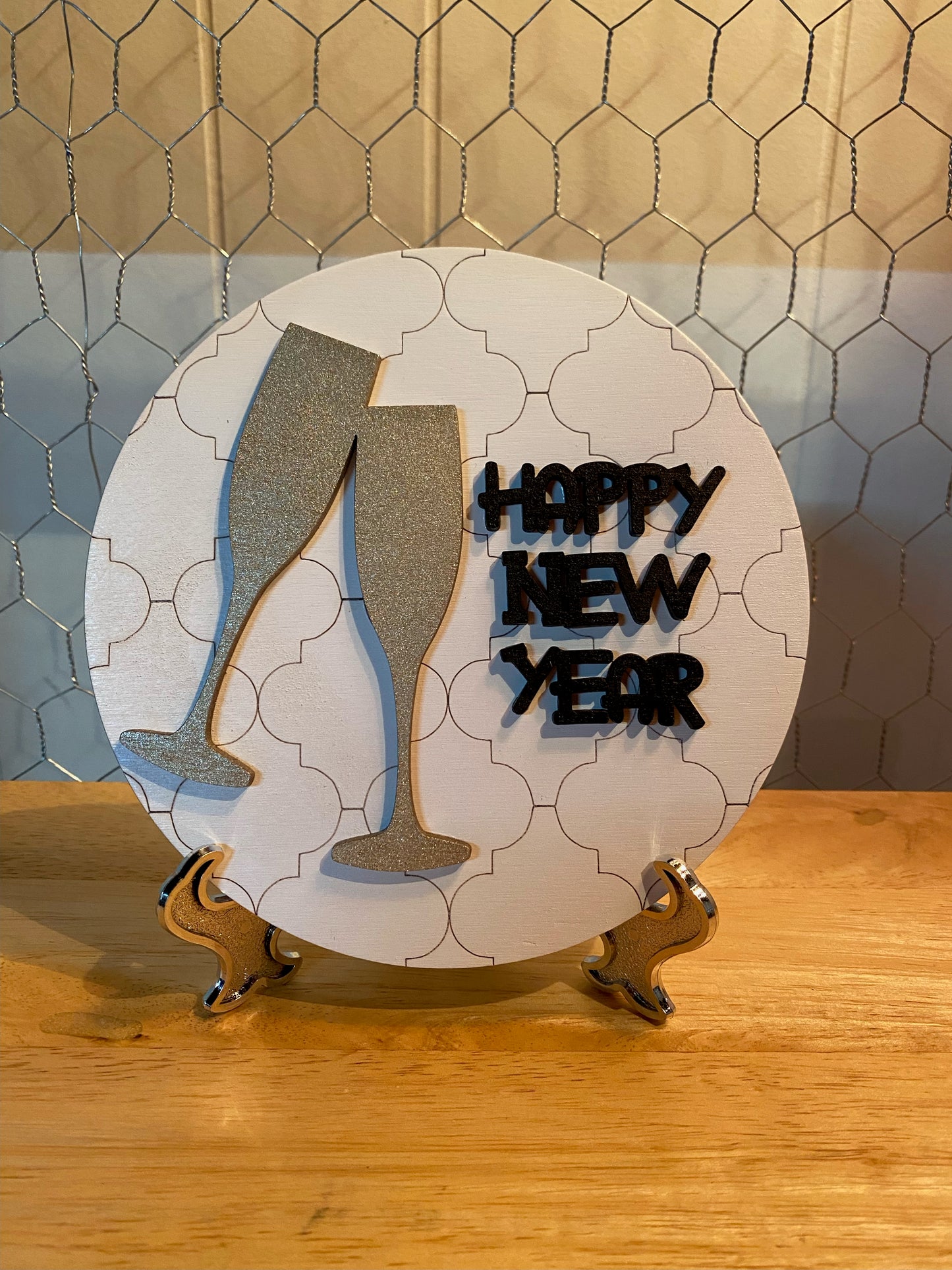 tabletop sign sitter "Happy New Year" interchangeable insert