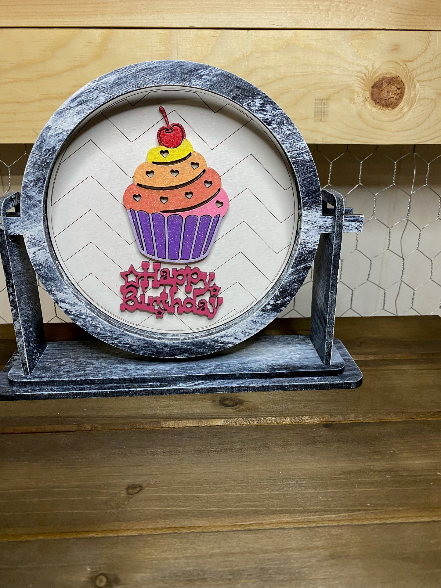 tabletop sign sitter "Happy Birthday" interchangeable insert