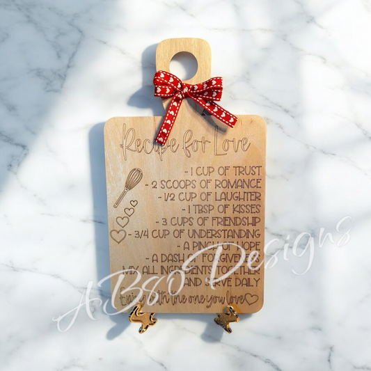 Recipe for love cutting board