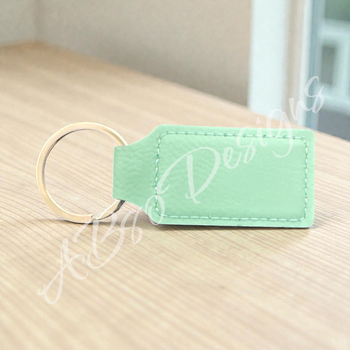 Teal leather keyring