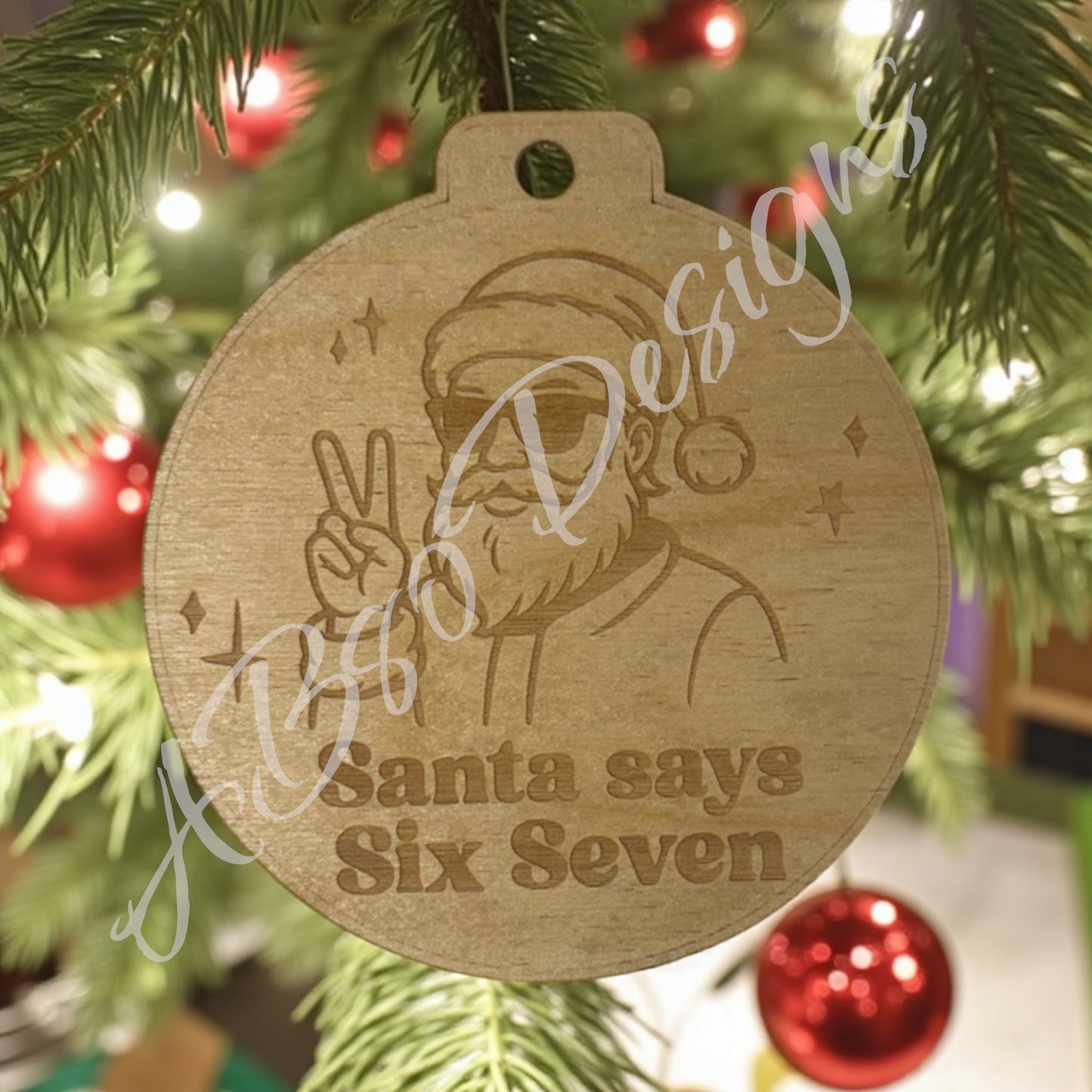 Santa says "6 7" ornament
