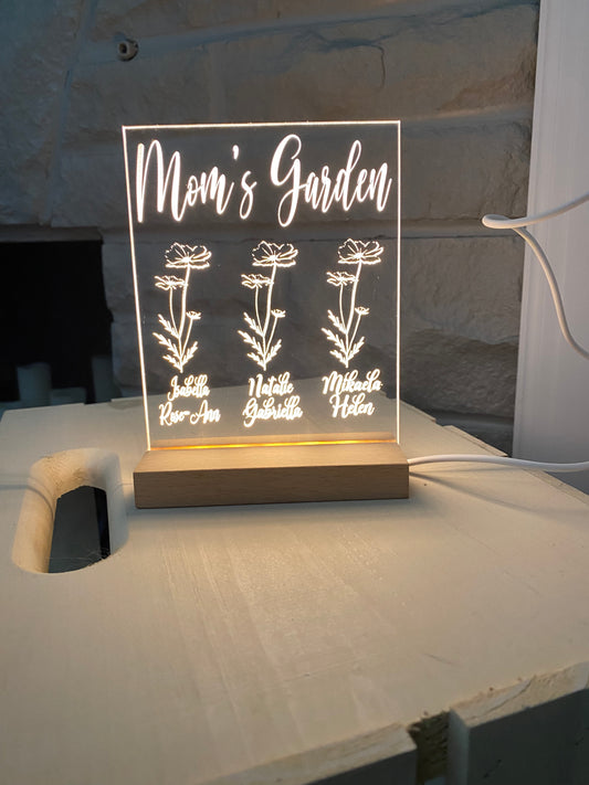 "Mom's Garden" personalized LED Lighted stand