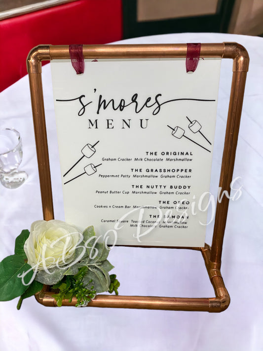 Wedding S'mores bar menu sign