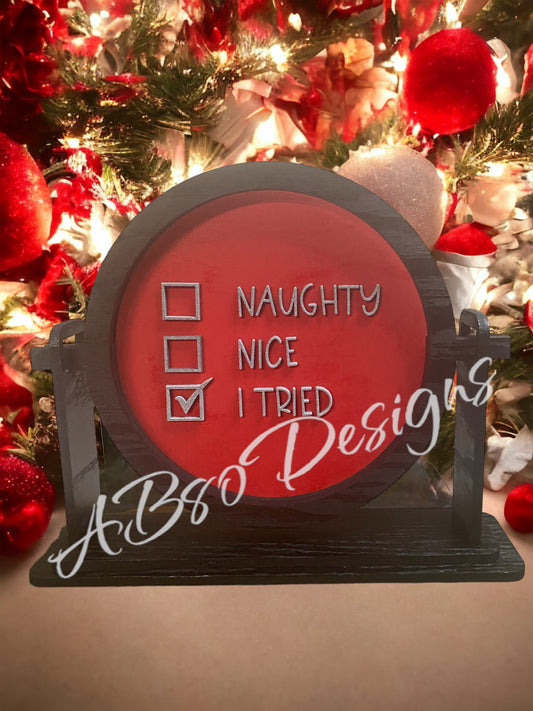 tabletop sign sitter "Naughty/Nice" interchangeable insert