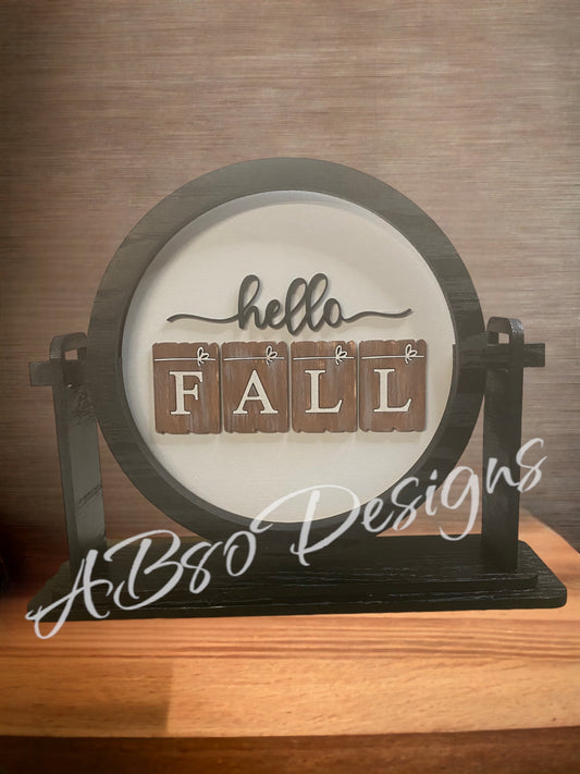 tabletop sign sitter "Hello Fall" interchangeable insert