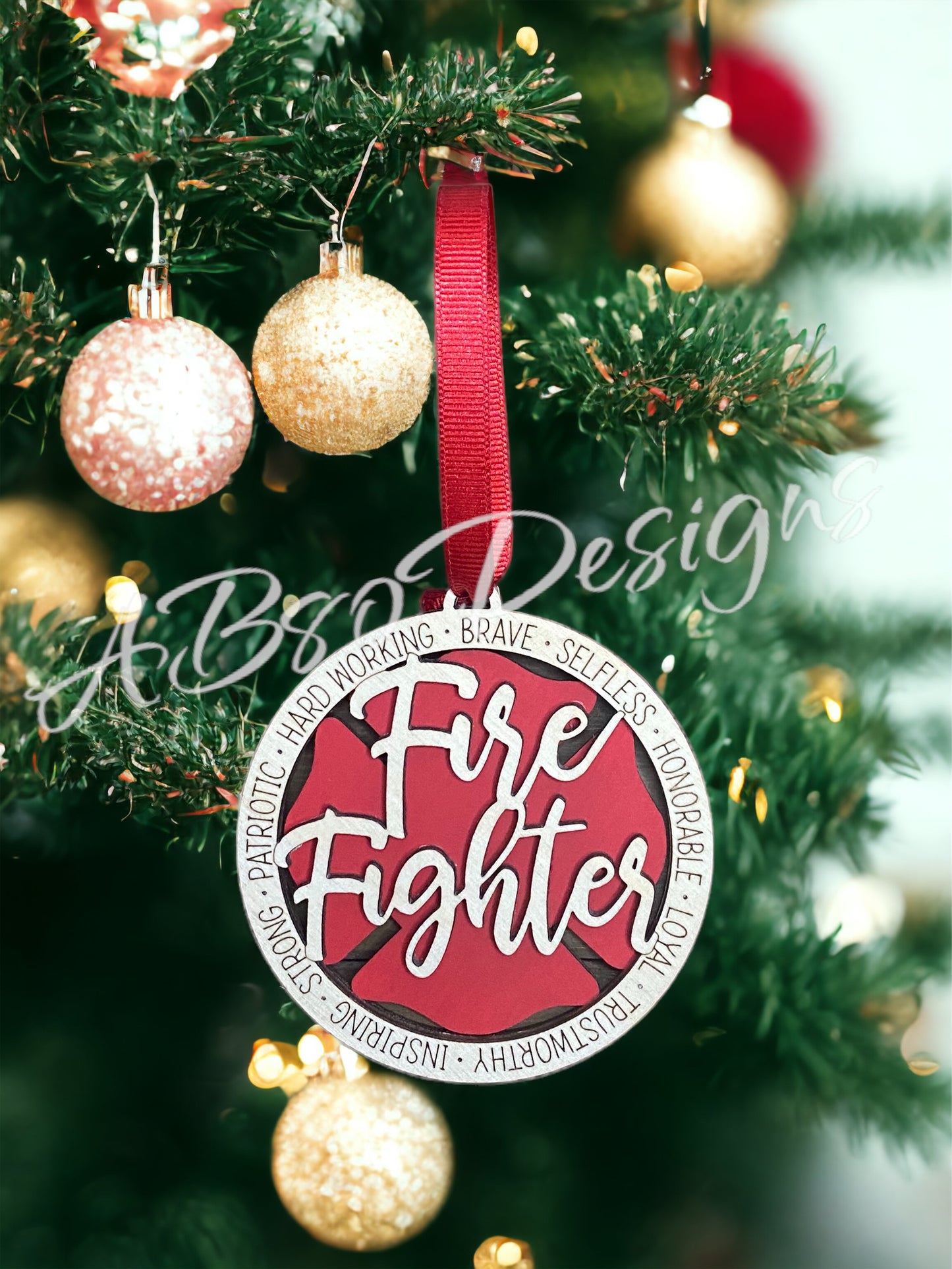 Fire Fighter 2 layered Christmas ornaments