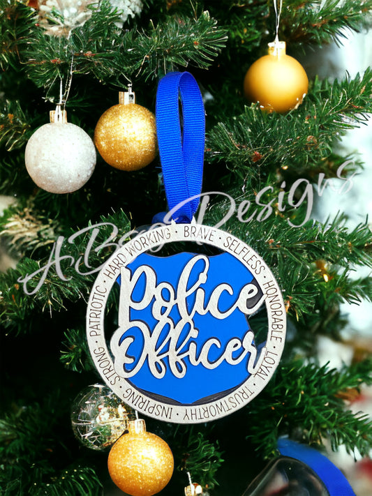 Police Officer 2 layered Christmas Ornaments