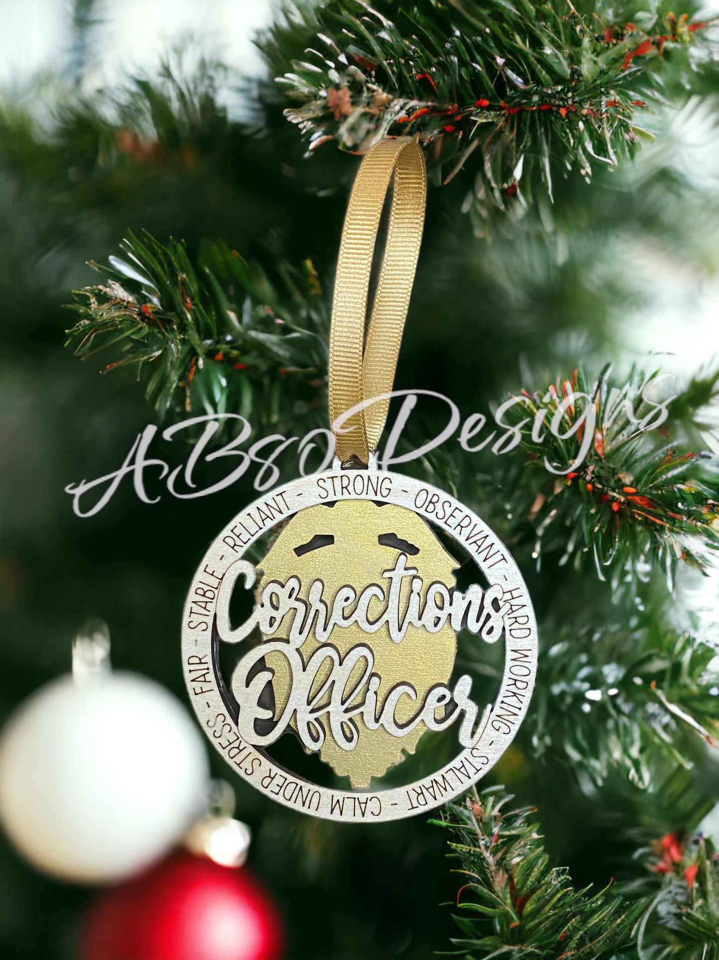 Corrections Officer 2 layer Christmas ornament