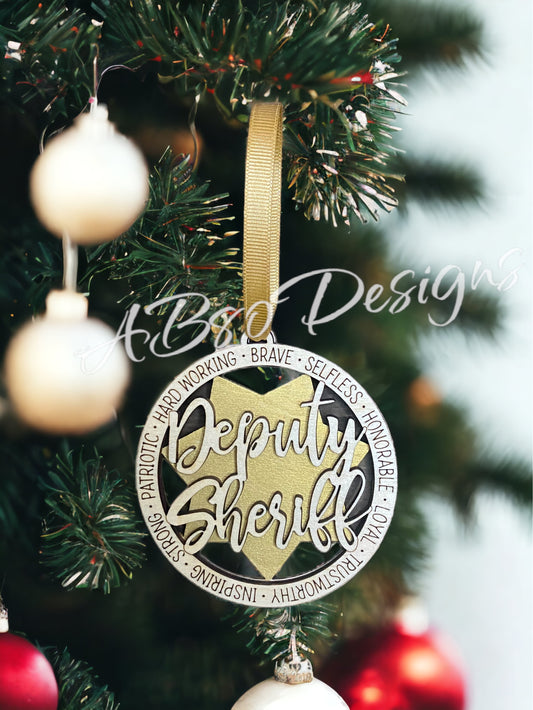 Deputy Sheriff 2 layer Christmas ornament