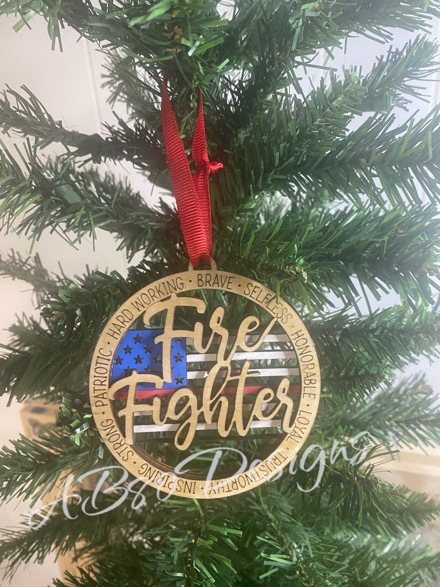 Fire Fighter 2 layered Christmas ornaments