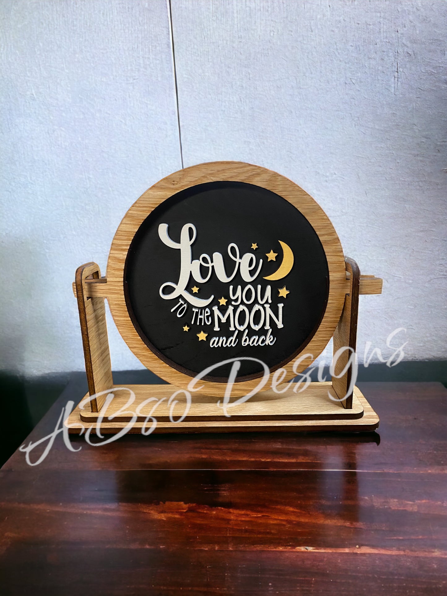 Tabletop sign sitter "Love you to the moon and back" interchangeable insert