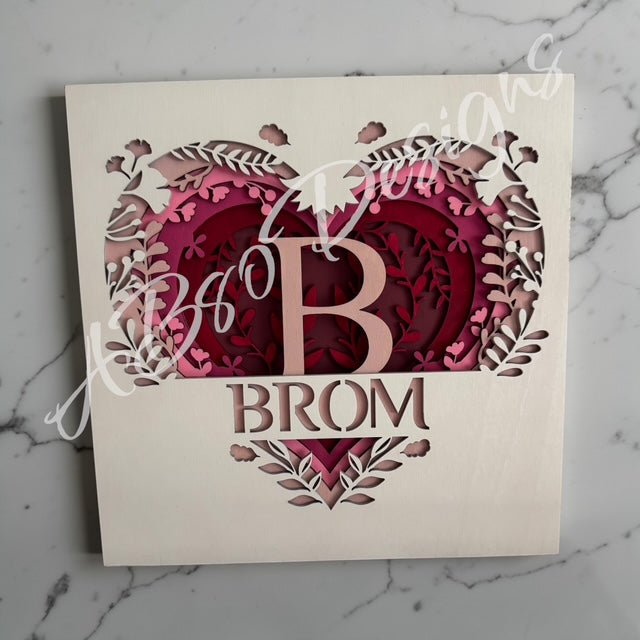 3D heart split monogram shadow box