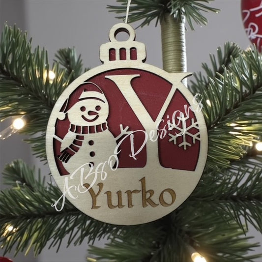 Personalized monogram snowman ornament