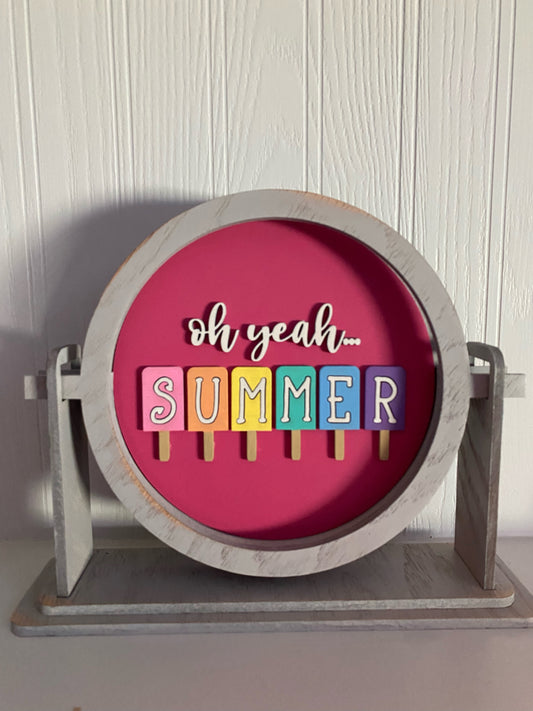 Tabletop sign sitter "oh yeah, summer" interchangeable insert