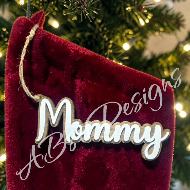 2 layer personalized stocking tag