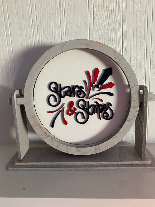 Tabletop sign sitter "Stars and stripes" interchangeable insert