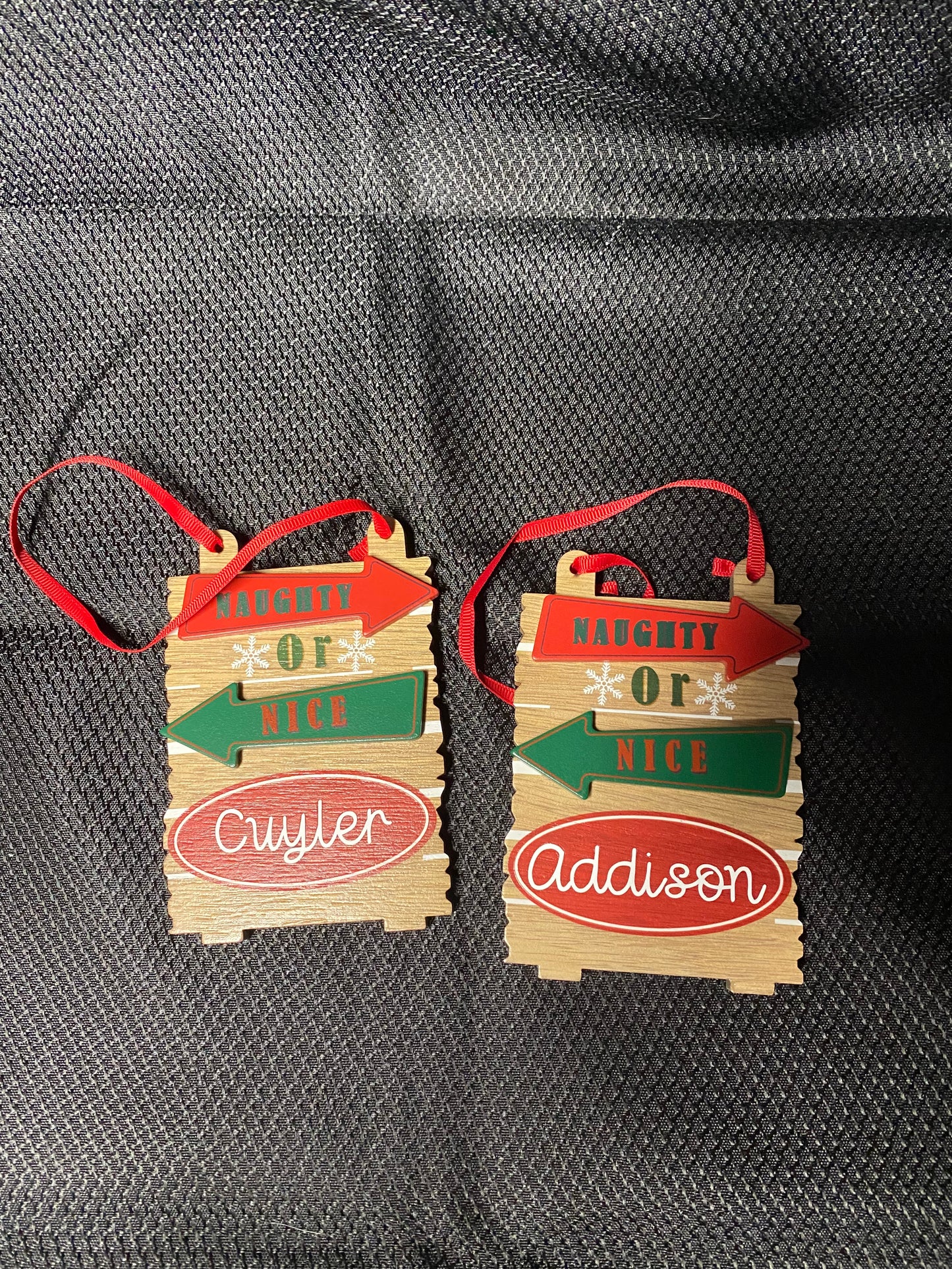 Personalized naughty or nice ornaments