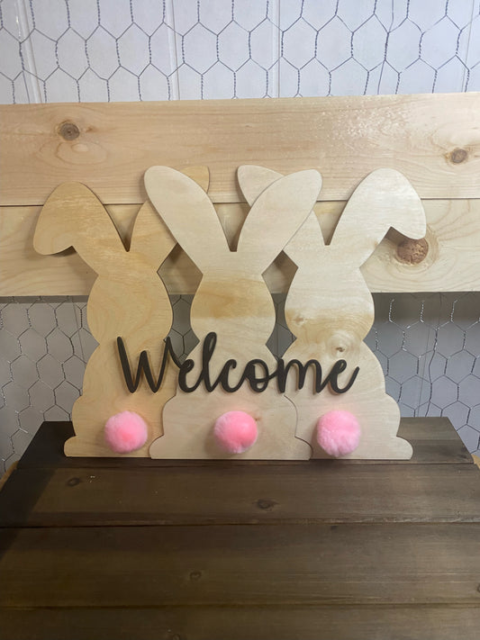 3 bunnies welcome sign