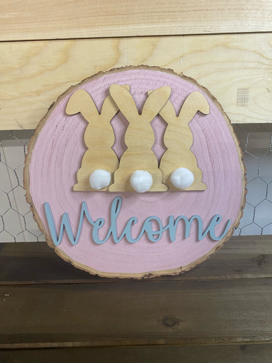 3 bunny welcome sign