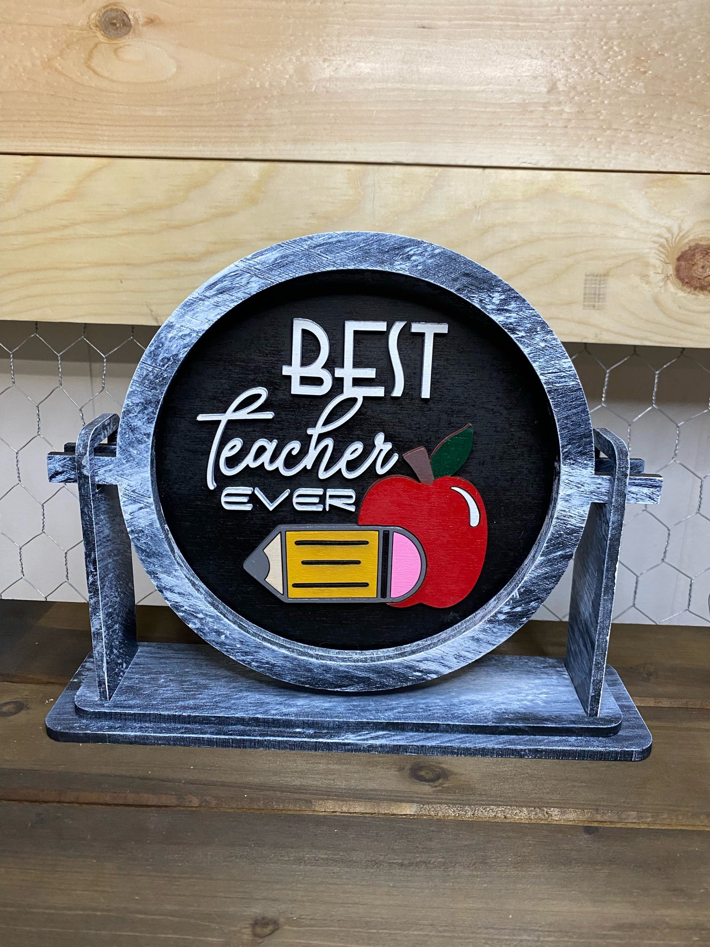 tabletop sign sitter "Best teacher ever" interchangeable insert